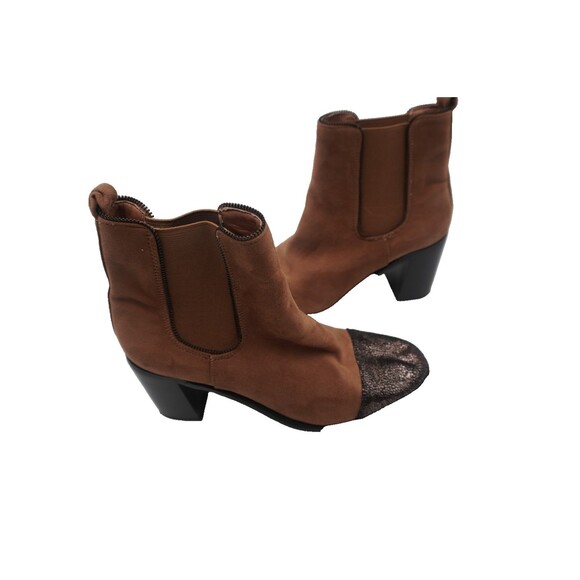 Anthropologie Vanessa Wu Suede Metallic Toe Brown Heeled Ankle Bootie Size 39 - Picture 5 of 8